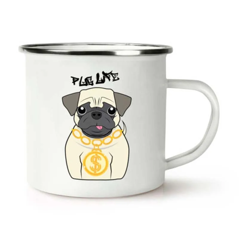 

Stainless Steel Camping Coffee Mug Crazy Pug Life Dog Retro Enamel Birthday Christmas Outdoors Metal Enamel Campfire Cup