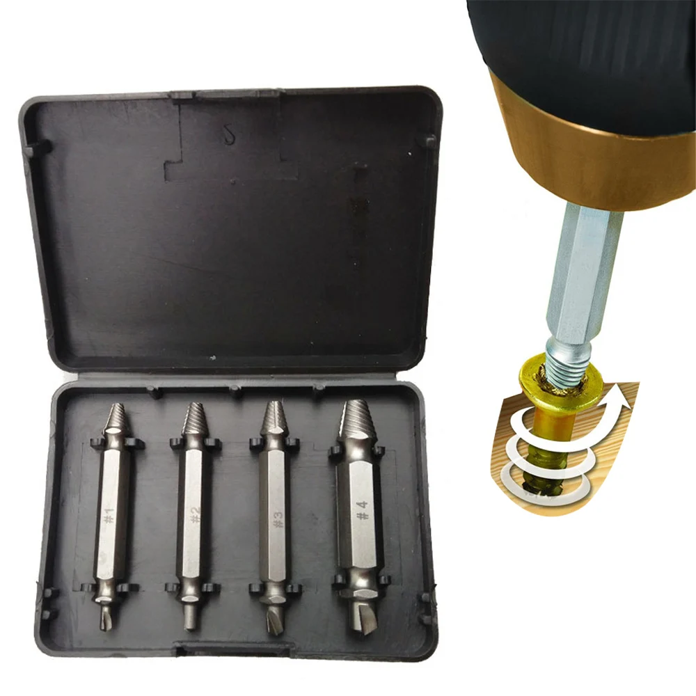 4pcs Screw Bolt Extractor Drill Bits Screwdriver Hand Tools Broken