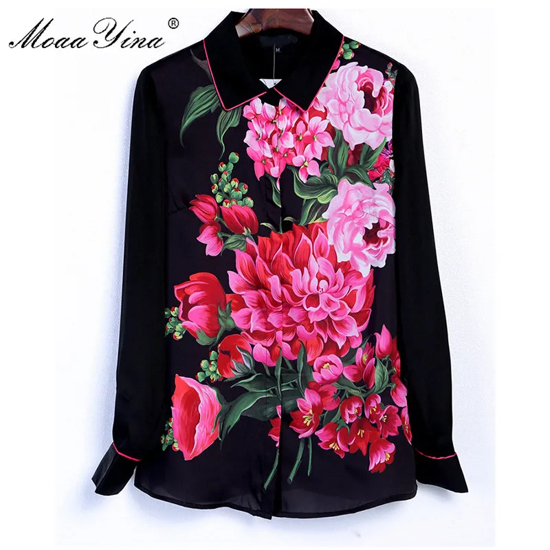 Vente MoaaYina Styliste Piste Chemise Printemps Femmes 3XL Plus la taille à manches Longues Imprimé Rose Blouse Décontracté Élégant Carrière Chemise