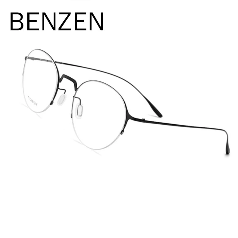 

BENZEN Titanium Glasses Frame Men Ultralight Women Half Square Myopia Prescription Eyeglasses Screwless Eyewear Optical 5152