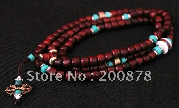 

BRO957 Tibetan 108 little leaf red sanders prayer mala,6mm,Stone prayer beads rosary,Free ship