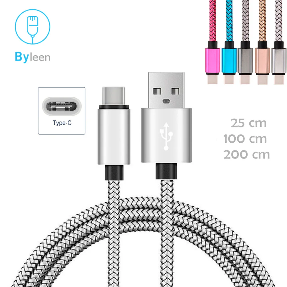 Byleen usb type C 2.4A кабель для быстрой зарядки для Nokia 8X7 Xiaomi Mi8 Mi9 LG V30 samsung S10 S10e 2 м 1 м 25 см короткий кабель USB кабель