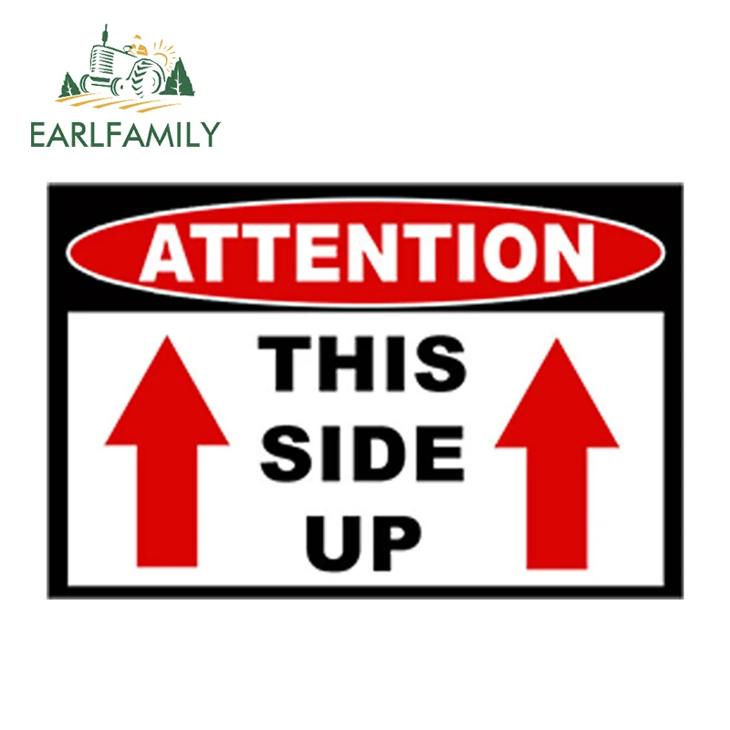 

EARLFAMILY 13cm x 8.1cm Car Styling This Side Up Caution Warning Car Sticker Shipping Fragile Label Container Waterproof Decal