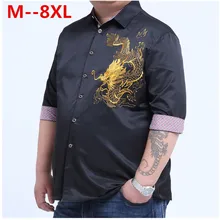 Plus large big size 9xl 8XL 7XL 6XL 5XL Ali Stickerei drachen Shirts Männer Baumwolle Kurzarm Kleid Hemd Sommer Atmungsaktives Shirt