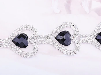 

Free Shipping 5 Yards Double Heart Black Resin Rhinestone Bridal Trimming Chain