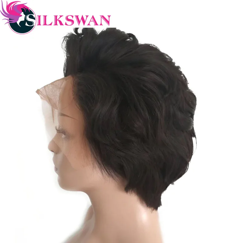 Silkswan натуральные волнистые короткие Pixie Cut парики бразильские человеческие волосы remy индивидуальные парики шнурка для черных женщин 2 шт./партия