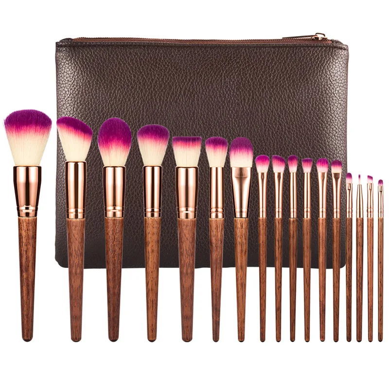 

New 17pcs Mahogany Makeup Brushes Set Foundation Powder Blusher Contour Concealer Complete Kit Cosmetics Beauty with Soft Case