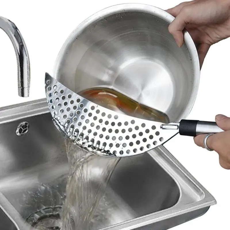 Stainless Steel Pot Pan Bowl Funnel Strainer Kitchen Rice Washing