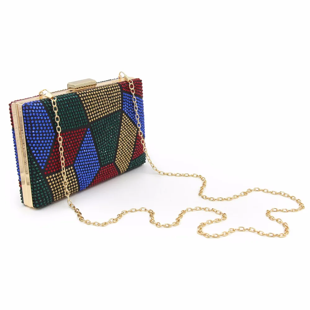 Luxy Moon Color Block Evening Bag Side View with Chain