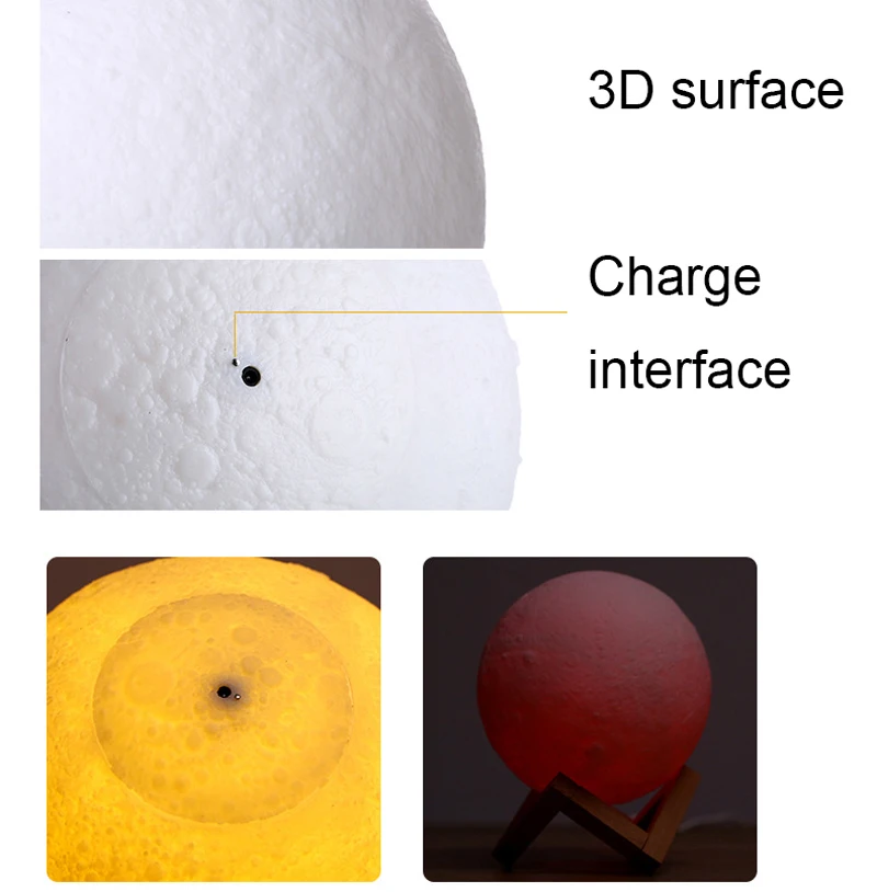 Настольная лампа, Ночной светильник, настольный светильник с 3D принтом, Лунная лампа с регулируемой яркостью, 16 цветов, USB, украшение для дома, подарок на день рождения, рождественские подарки