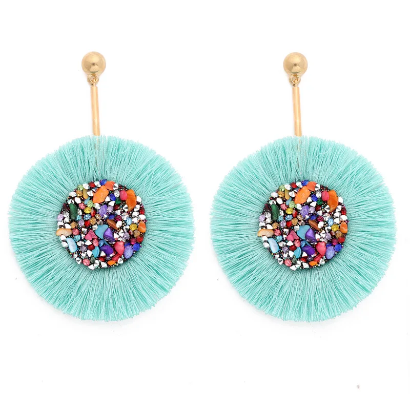 

KMVEXO 2019 Ethnic Bohemian Dangle Drop Earrings Round Crystal Resin Bead Tassel Earrings for Women Jewelry Pendientes Oorbellen