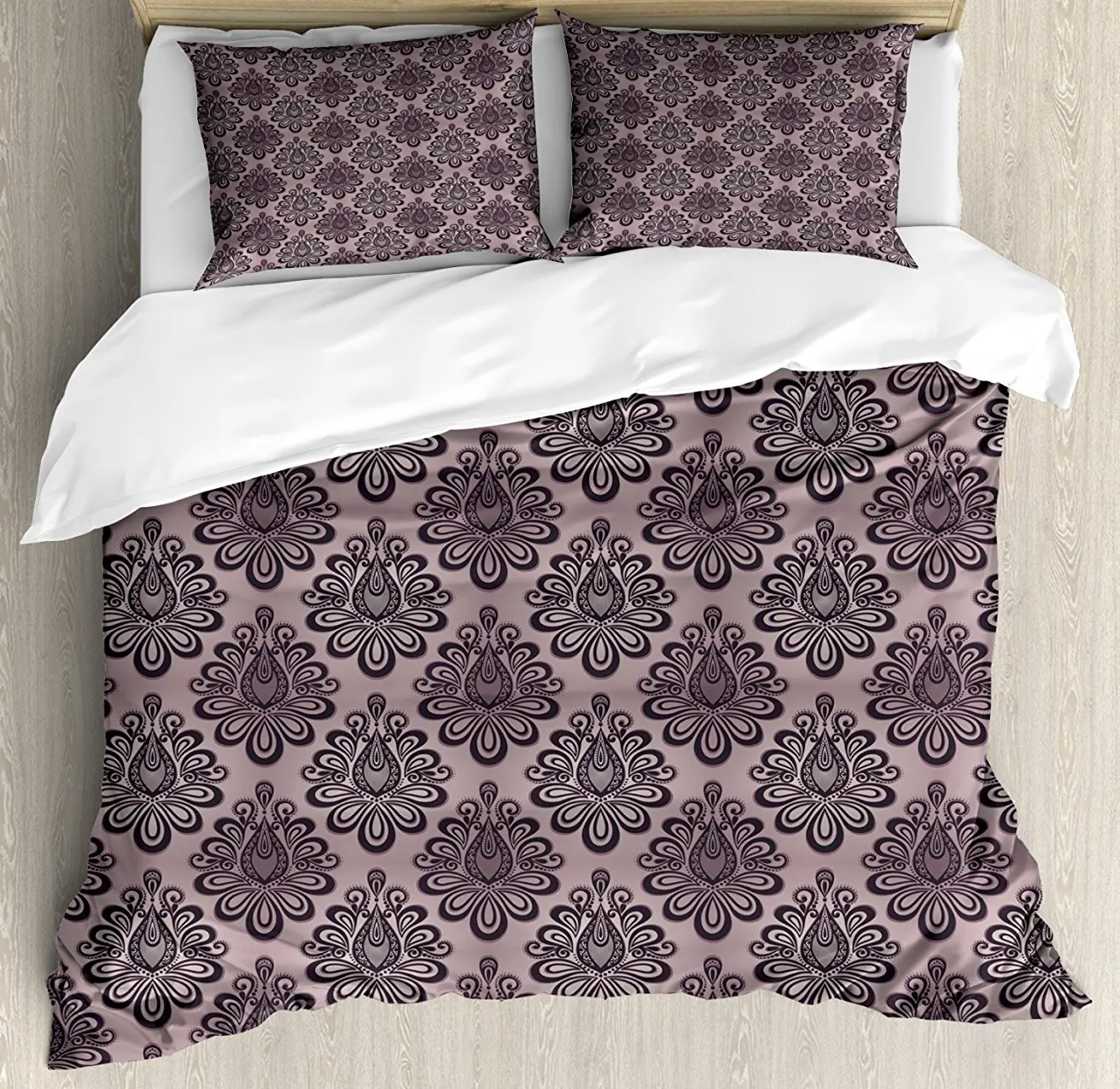 Traditional Duvet Cover Set Damask Style Grey Motifs With Little Dots And Curly Leaves Vintage Art 4 Piece Bedding Set Bedding Sets Aliexpress