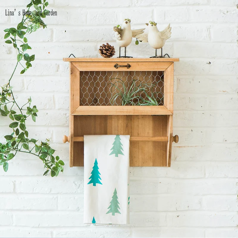 wall mounted vintage brown solid wooden mini cabinet