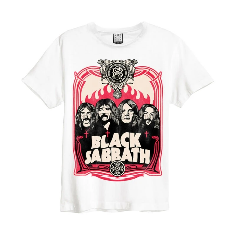 Черная футболка Sabbath пламя (белая)-усиленная одежда-NEW &amp OFFICIALe 5022315209638 | Мужская