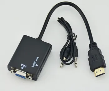 

200pcs HDMI to VGA female and with 3.5mm Jack Audio cable Video Converter Adapter For TV PC Laptop DVD