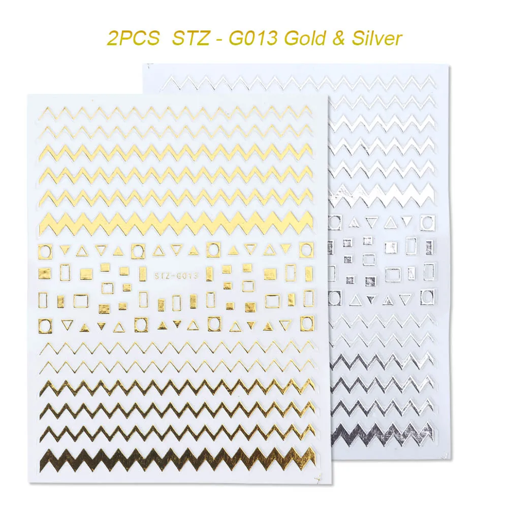 2pcs STZ-G013 GS 3D наклейки для ногтей, искусство, лазер, металл, золото, серебро, полоса, волнистая линия, лента, самоклеющиеся Geo наклейки, украшения, тату, BESTZG001-013-2 - Цвет: 2pcs STZ-G013 GS