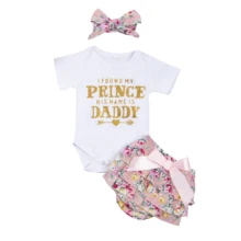 Милый хлопковый боди с короткими рукавами и буквенным принтом для новорожденных девочек 0-18 месяцев, топы с цветочным принтом, Многослойные Шорты, шаровары, повязка на голову, комплект из 3 предметов