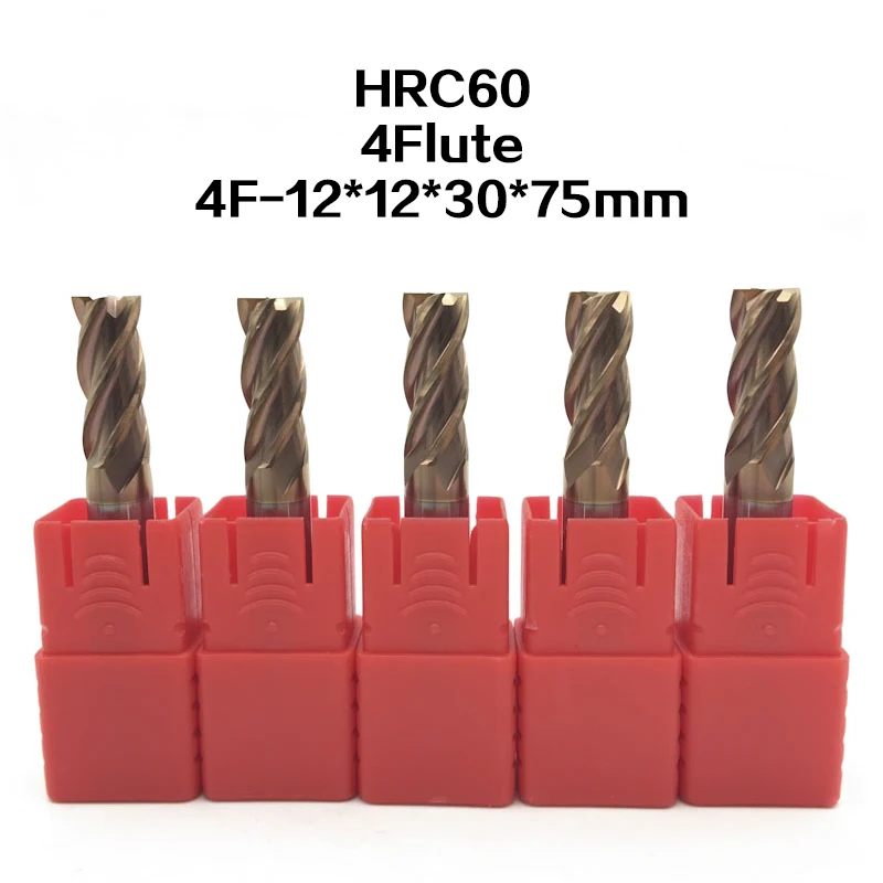 

5Pcs 4F-D12*75L hrc60 carbide End Mills tungsten Carbide Square Flatted End Mill 4 Flute Cutting diameter 12mm Milling Cutter