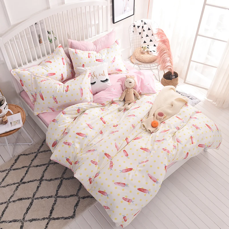 

Cartoon Carrot Pattern Bedding Set 3 Size Bed Linen 4pcs/Set Duvet Cover Set Pastoral Bed Sheet AB Side Duvet Cover 2019 Bed