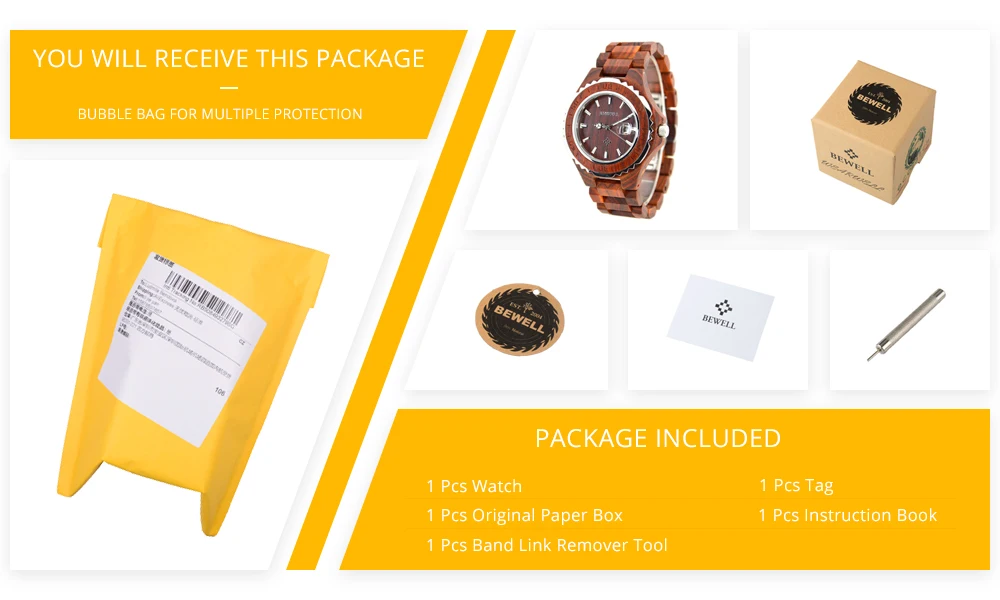 BEWELL WOODEN WATCH