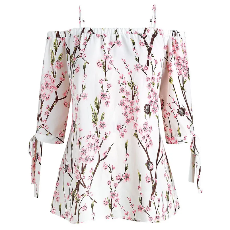 

Floral Print Cold Shoulder Tops Large Size Slash neck Half Sleeve Casual Ladies Plus Size Summer Blouses Off Shoulder camisa #15