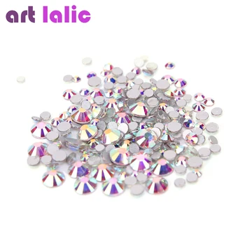 

1440Pcs AB Silver Clear Glass Crystal Rhinestones Mix Sizes Nail Art Stones Strass Foil Back Diamonds Glitter Decoration Tips
