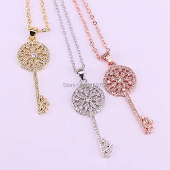 

8Pcs Micro Pave White cubic zirconia Key Charm Pendant Necklaces