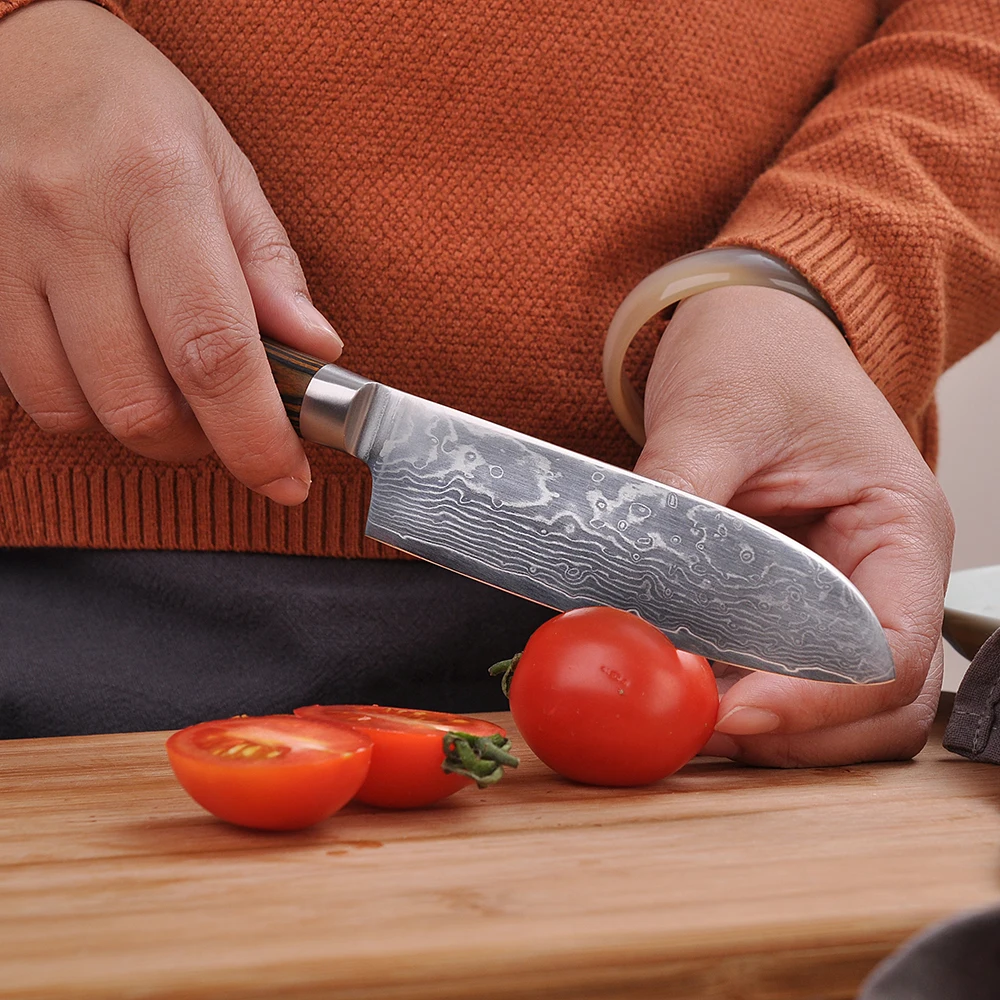 SUNNECKO Premium 5 дюймов нож Santoku Дамасская сталь кухонные ножи японский VG10 Core Blade острый для мяса резак Pakka деревянная ручка
