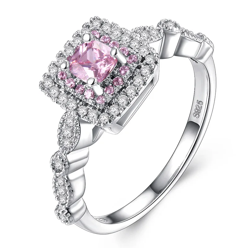 Новая Европейская и американская мода квадратной формы с цирконом обручальное кольцо с романтическими розовыми кристаллами кольца для женщин вечерние - Main Stone Color: Pink