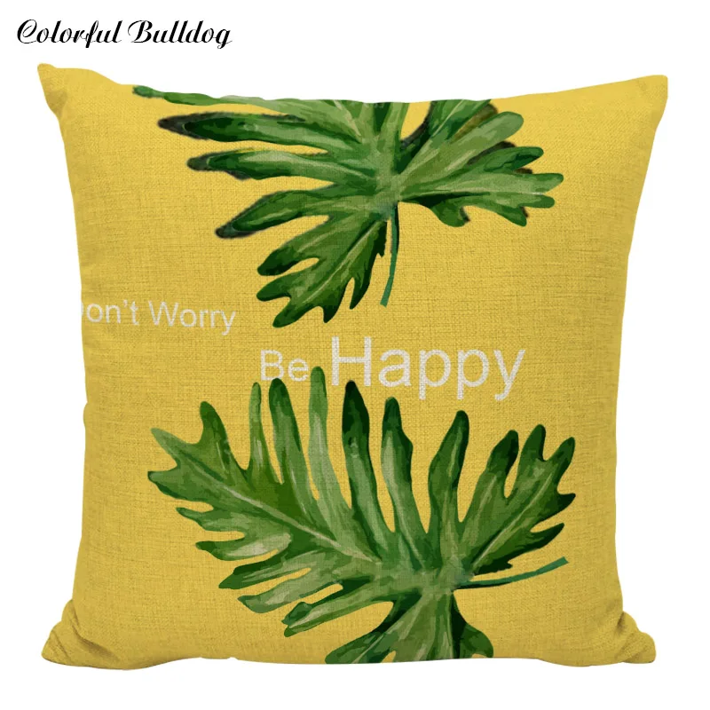 

Green Plants Cotton Linen Cushion Cover Yellow Pillowcase 30*50 cm Tree Leaves Pattern Waist Seat Cojin Home Garden Almofada