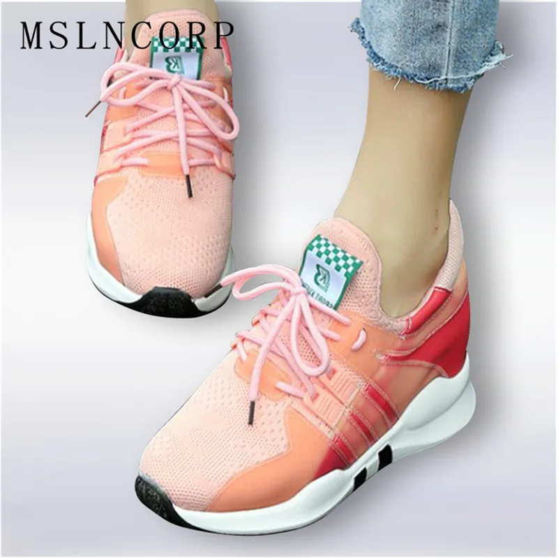 

Plus Size 34-45 Fashion Spring Autumn Mixed Color Lace Up Women Casual Shoes Height Increasing Sport Fashion Walking Flats Shoes