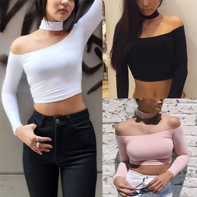 

New Women Fashion Long Sleeve Off Shoulder Loose T-shirts Tops Summer Casual Solid Sexy T-shirts