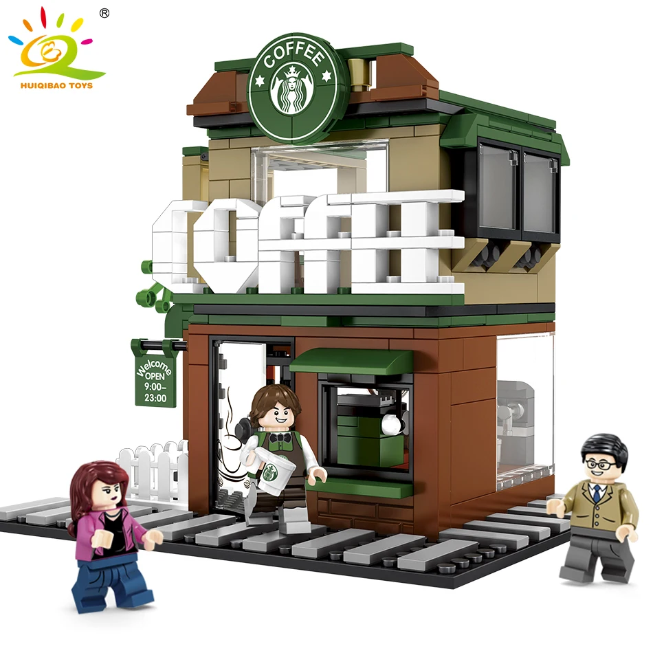 

283Pcs Starbucks Coffee Shop Model Building Blocks Street View Shop Manager Figures Compatible Legoed City Educational Toys Kids