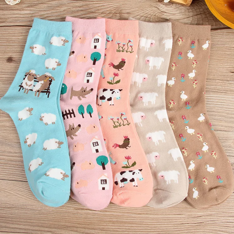 

Lamb Cartoon Animal Women Socks Cotton Funny Ankle Socks Pink Cow Kawaii Cute Casual Dog Duck Harajuku Comfortable Creative New