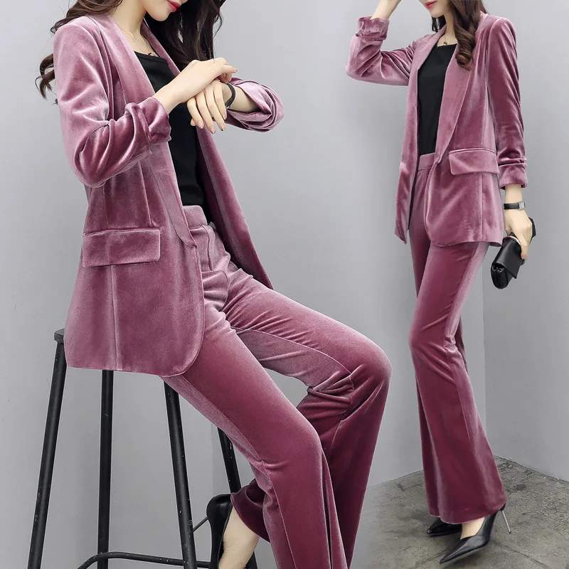 autumn winter new woman gold velvet casual suit sets fashion Slim Office Lady professional pants suits blazer and pants two sets autumn winter new woman gold velvet casual suit sets fashion Slim Office Lady professional pants suits blazer and pants two sets