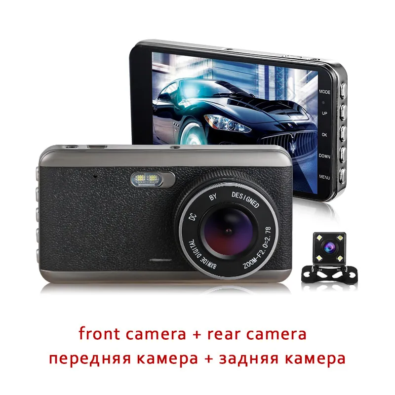 Автомобильный видеорегистратор Dash Cam 4," экран FHD 1080 P GT30 Двойная камера с заднего вида два объектива Запись видео ночная версия - Название цвета: Dual Lens