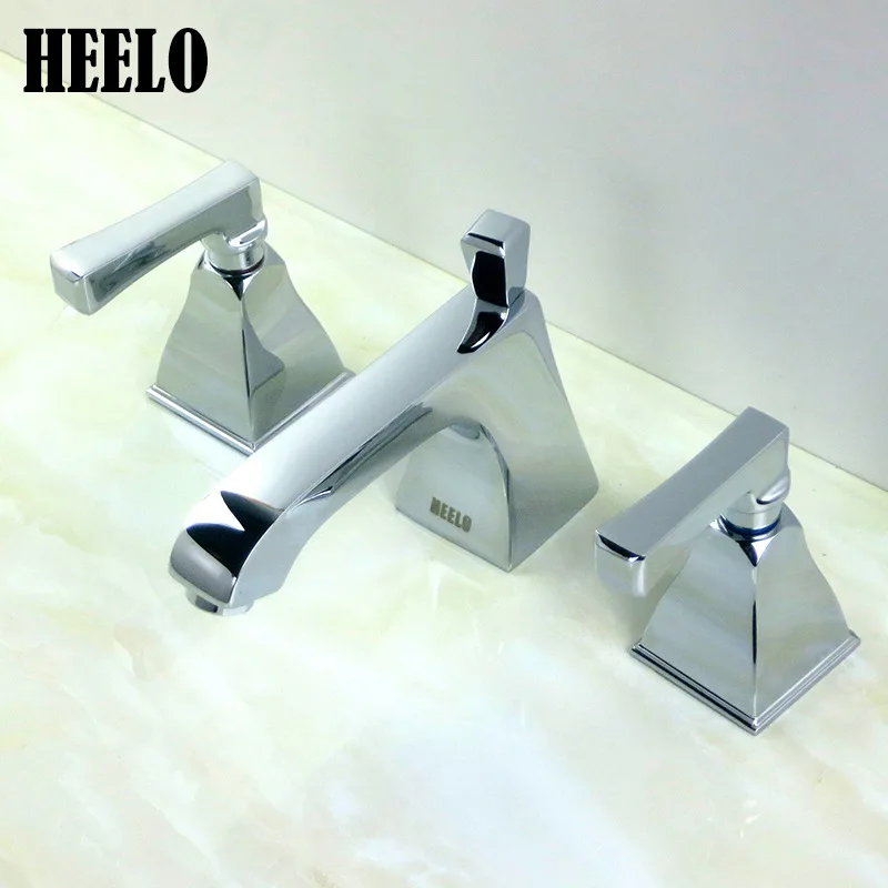 Kitchen Faucets Brass Polished Silver Basin Faucet Square Single Handle