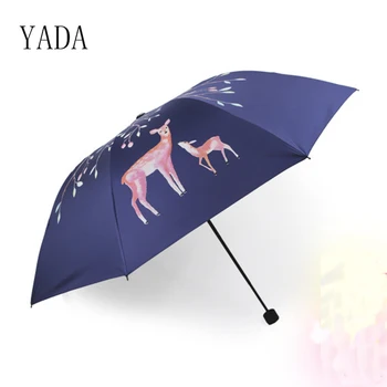

YADA Forest Fawn Rain Women uv Three Folding Umbrella For Womens Custom Personalized Charms Windproof Friendship Umbrella YS050