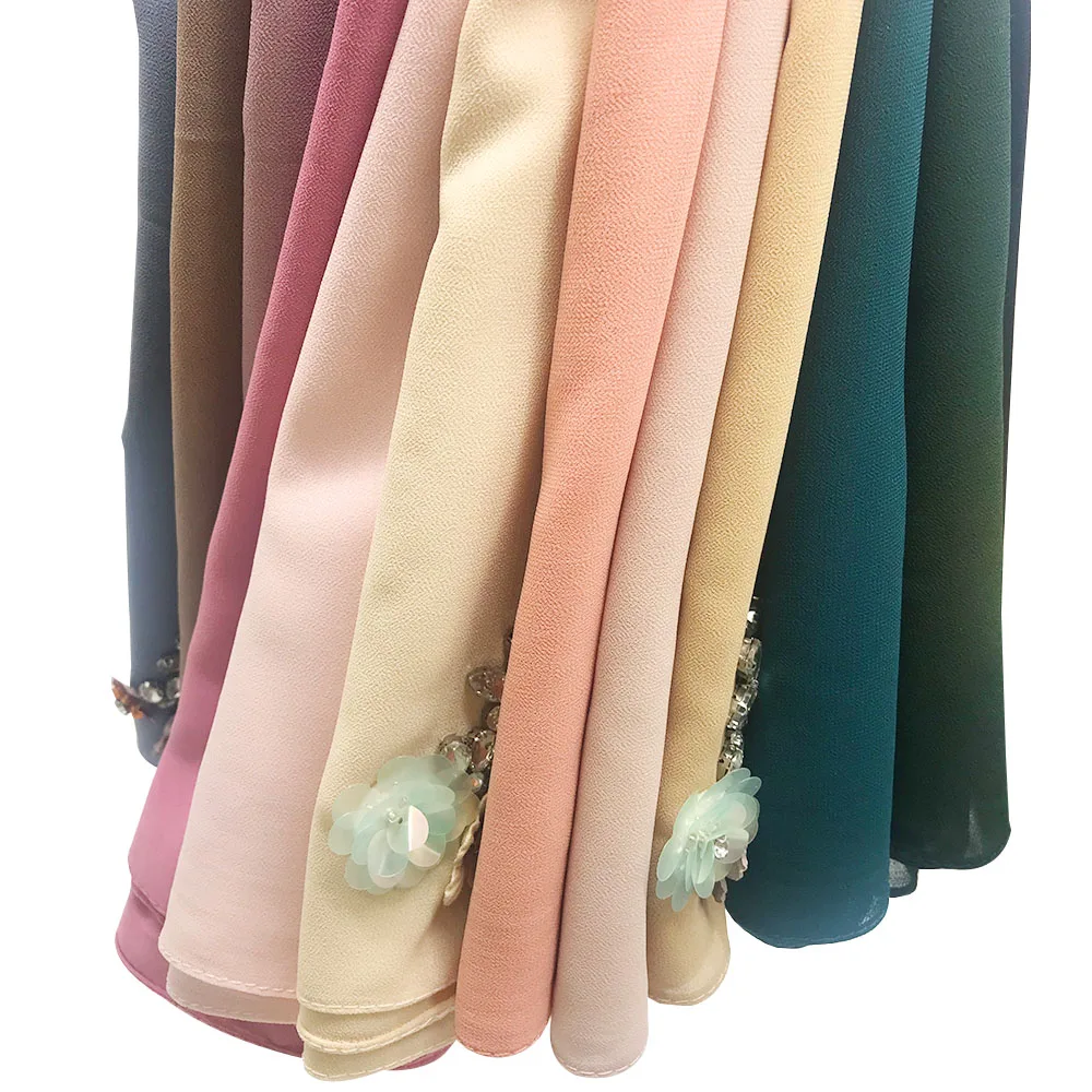 Роскошный шифоновый хиджаб шарф цветок диамонт Дизайн шарфы женский модный головной платок необычная Праздничная Шаль Мусульманский Хиджаб