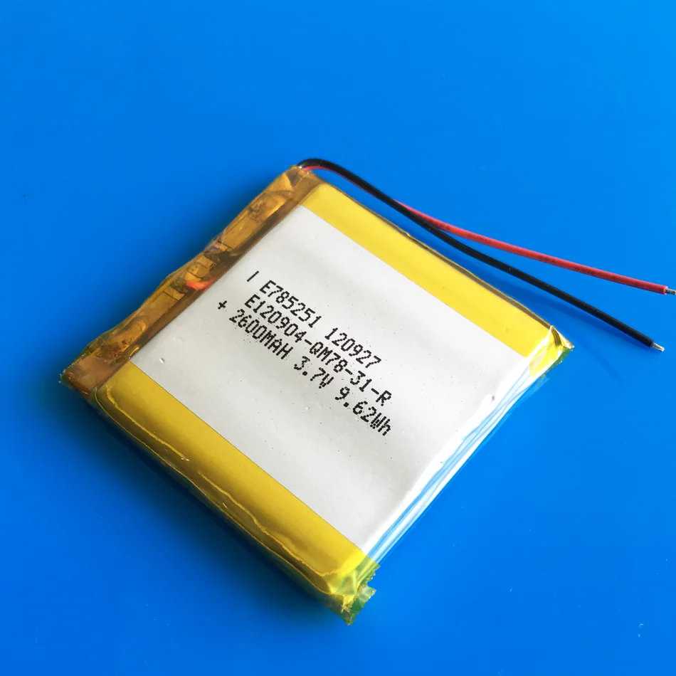 3.7V 2600mAh 785251 polymer lithium rechargeable li ion battery LPIB
