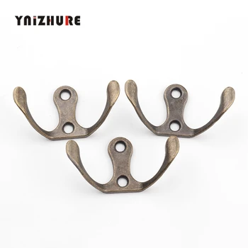 

49*27mm 20Pcs Wall Door Bath Double Prong Coat Hook Hanger,Pot Hanger Hooks,Handbag Bag Hanger Hooks,Antique Bronze Tone