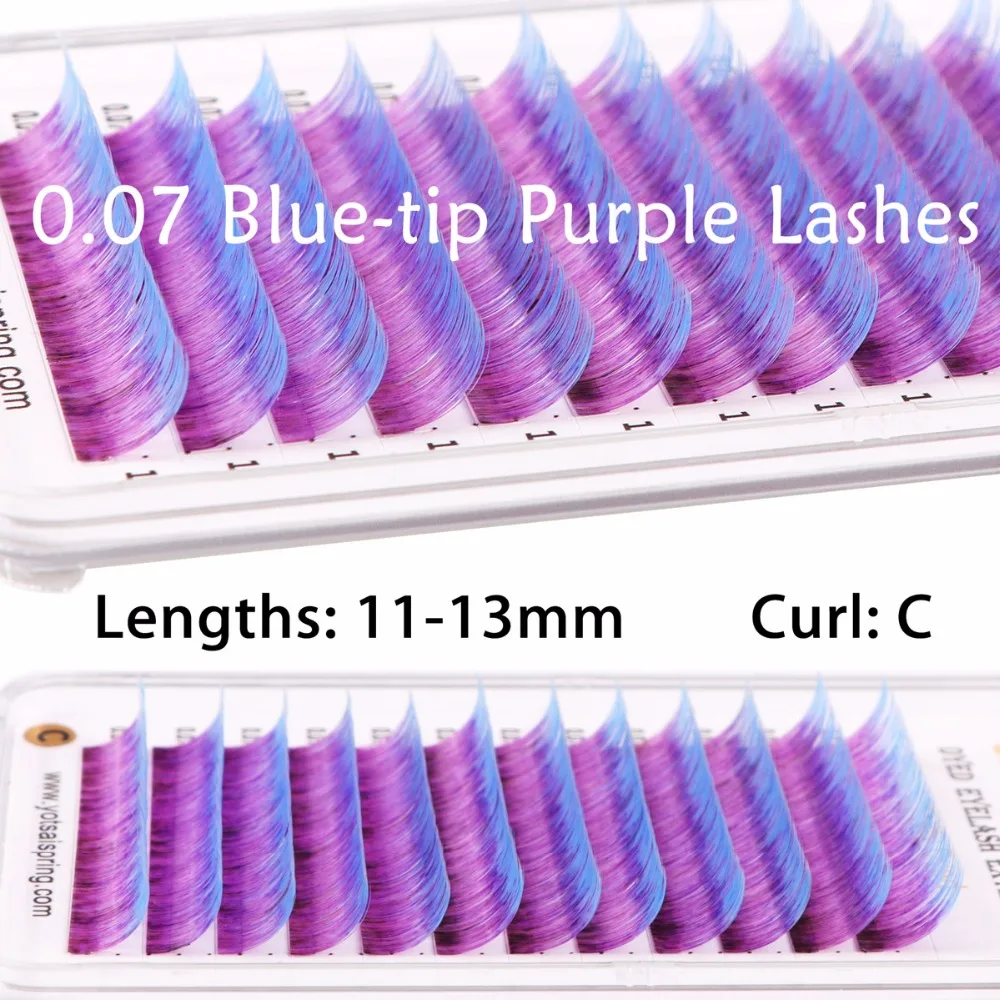 0,07/0,15 смешанные длины темно-фиолетовые накладные ресницы розовые ресницы(синие ресницы) для модного макияжа глаз yotsaiвесна