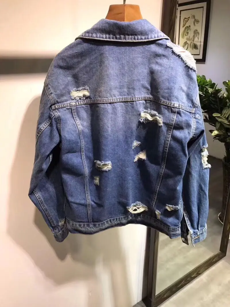Nouveau Denim Trou Manteau Veste Printemps Tutu 2018 Femmes OwqgF7O