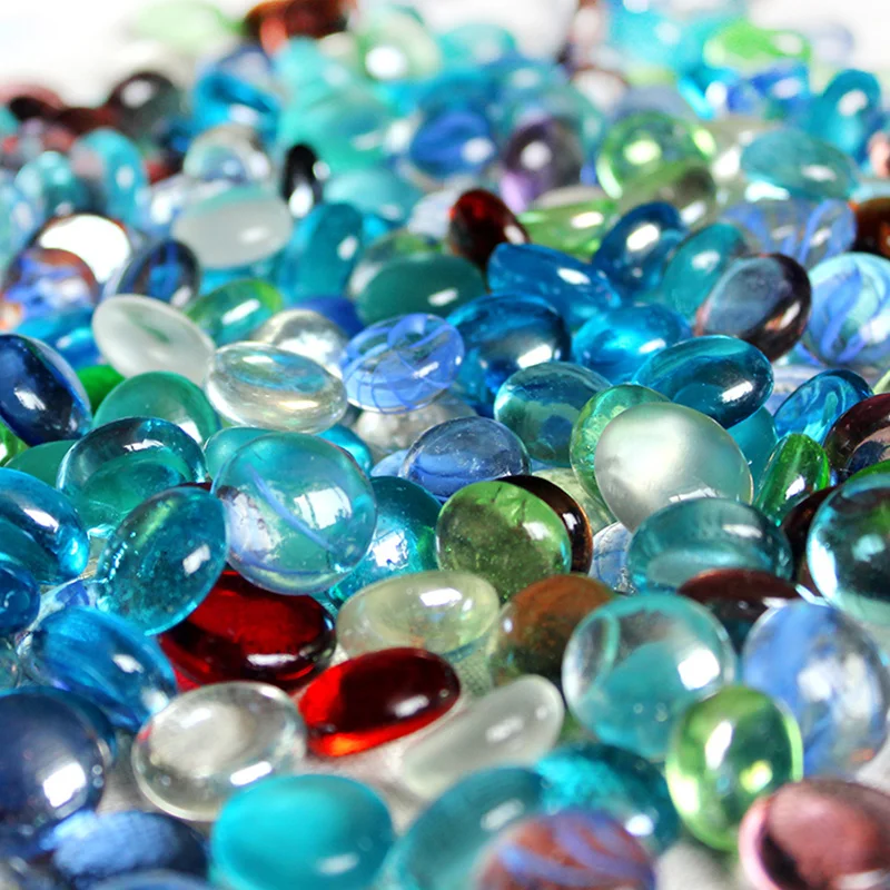

500g/pack Colorful glass stone Artificial flat beads fish tank decoration aquarium stone gardening Loose Bead Vase Filler