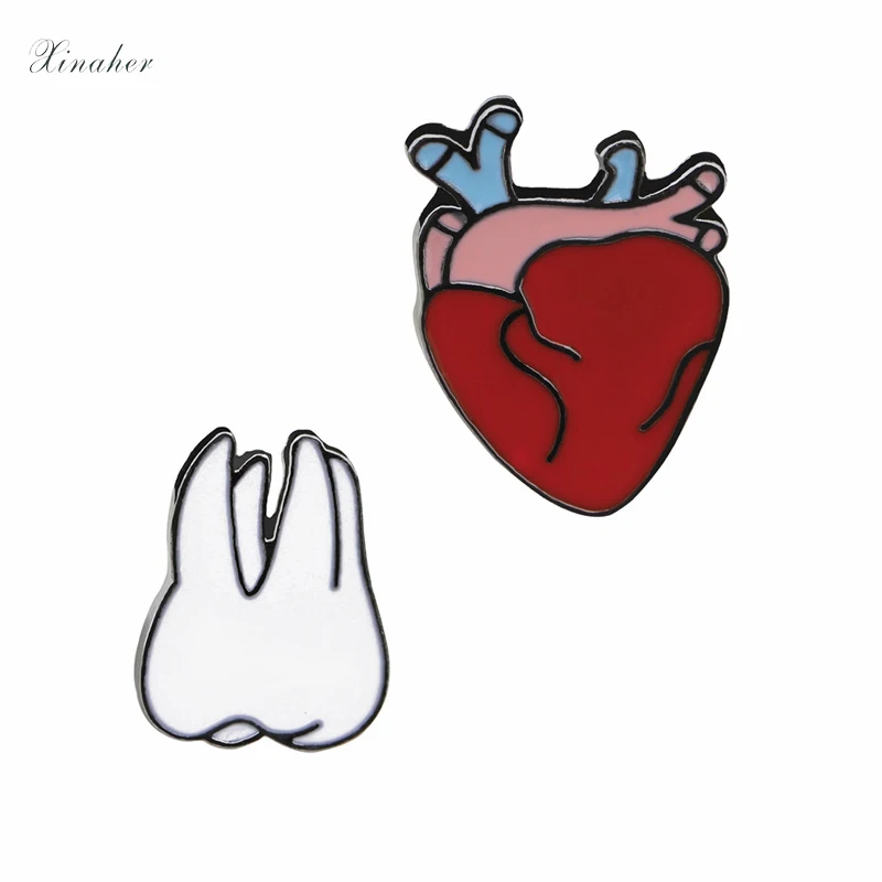 

XINAHER 1pc cartoon heart teeth metal badge brooch button pins denim jacket pin jewelry decoration badge for clothes lapel pins