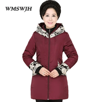 

Plus Size Middle Old Women Winter Cotton Jackets Women Plus velvet Warm Parkas Hooded Loose Coat Mid-long Thick Wadded jacket