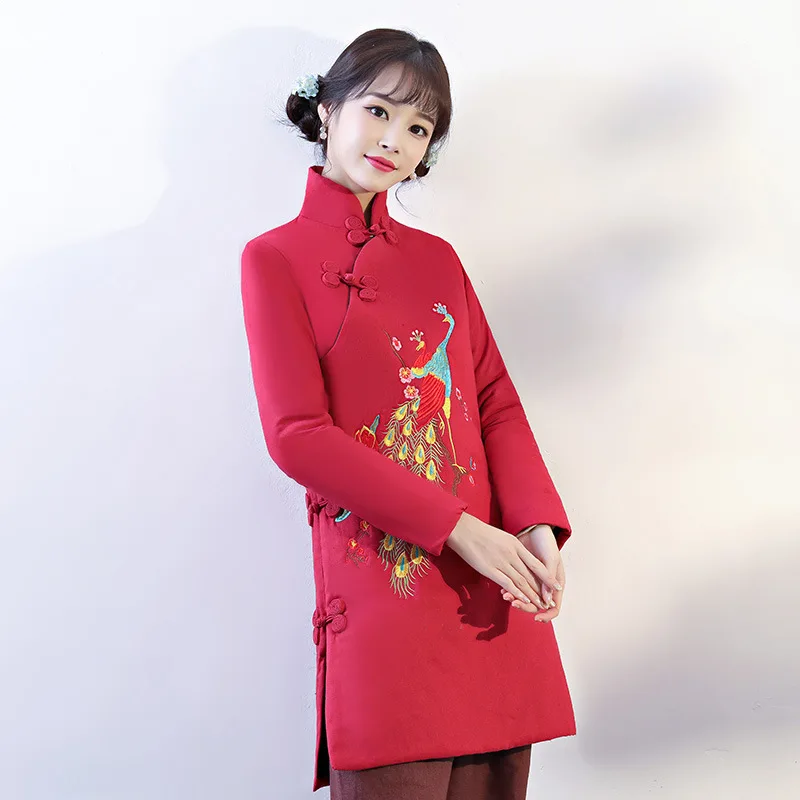 Manteau Vintage Outwear A style C À Style Dames Mandarin style F Broderie Col Veste style Coton Longues E S G style Paon style D National Automne xxl Chinois style Manches B nvxUqIUZp