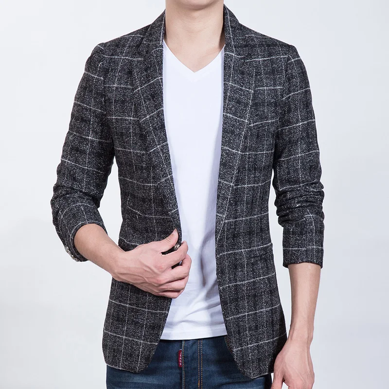 High Quality Men Plaid Suit Jacket , Business Casual Men's Blazer