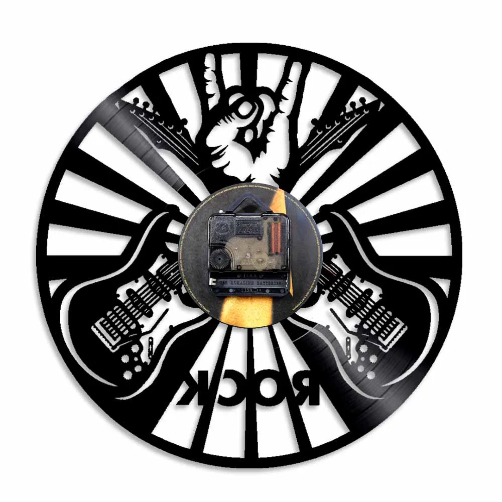 spesifikasi Musik Rock Bermain Jam Dinding Modern Desain Vinyl Record Jam Dinding Bisu Kreatif LED Backlight Menonton Quartz Mekanisme Home Decor
