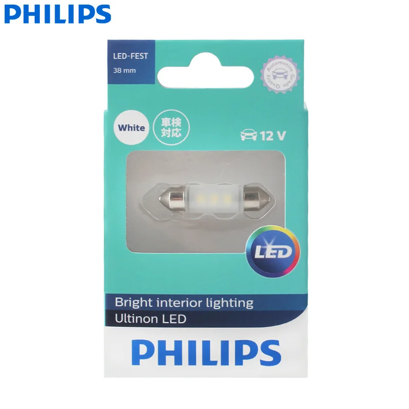 Philips Ultinon светодиодный Fest 38 мм 12V 11854ULWX1 Festoon 6000K холодный белый указатель поворота внутренний светильник номерного знака(один